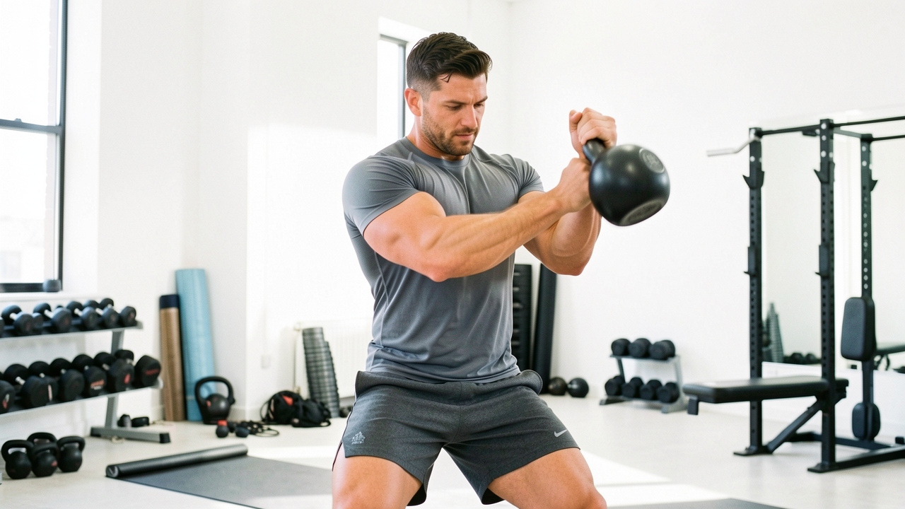 Sportif en pleine séance EMOM avec haltères dans une salle de crossfit