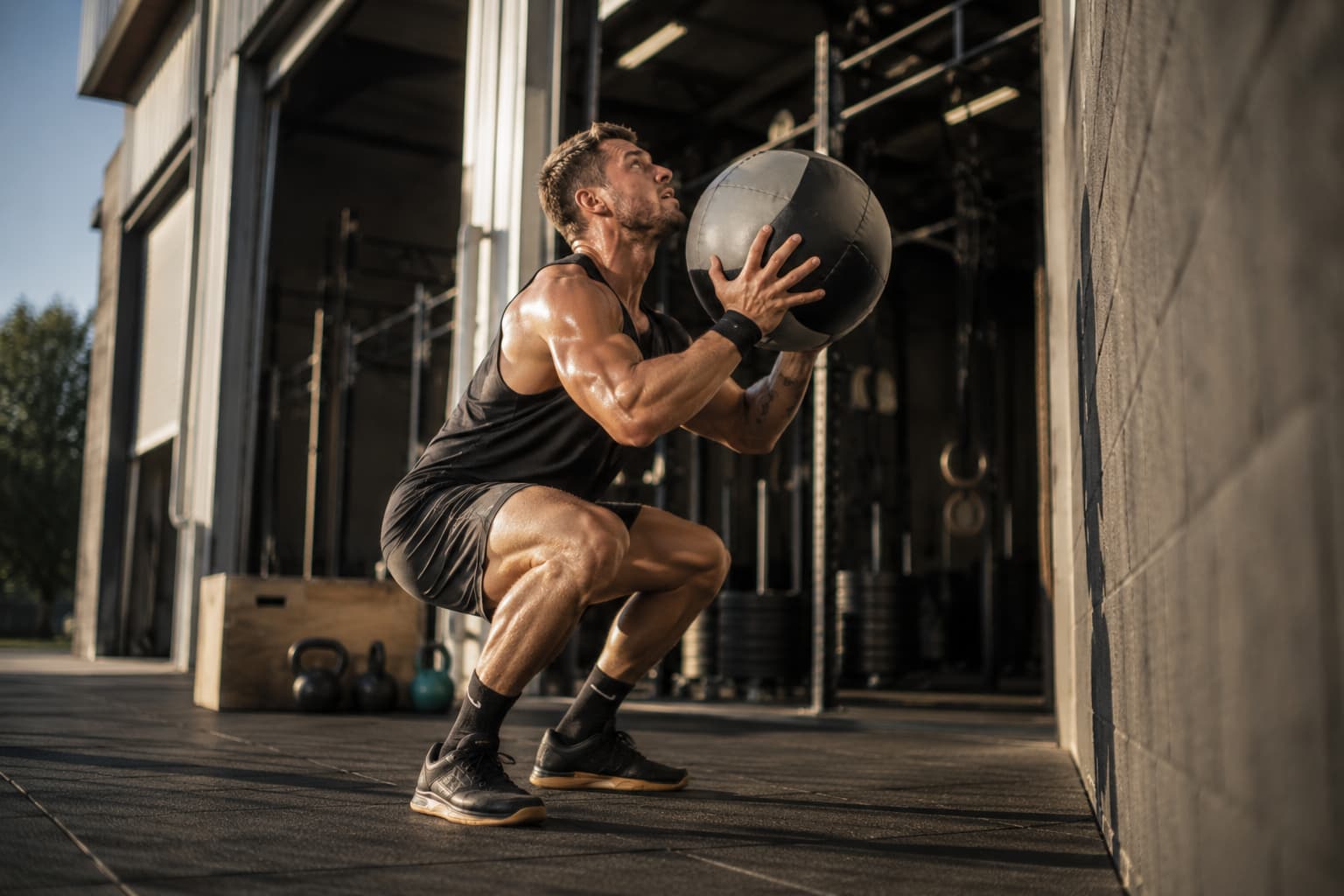 Pratiquant en train d'enchaîner un WOD endurance sur rameur dans une box de CrossFit