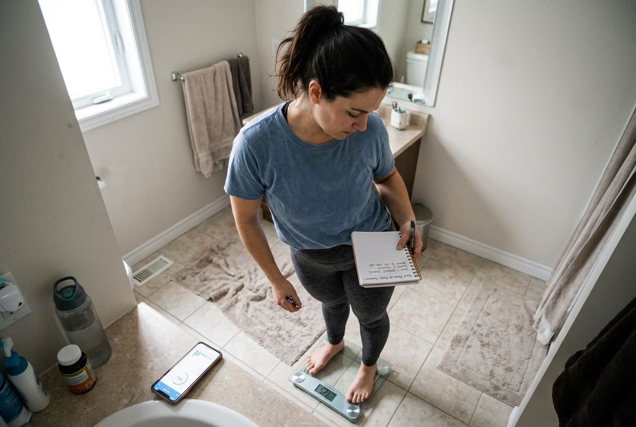 Flacon d'huile essentielle et compte-gouttes posés sur une table, à côté d'un petit bol d'huile végétale